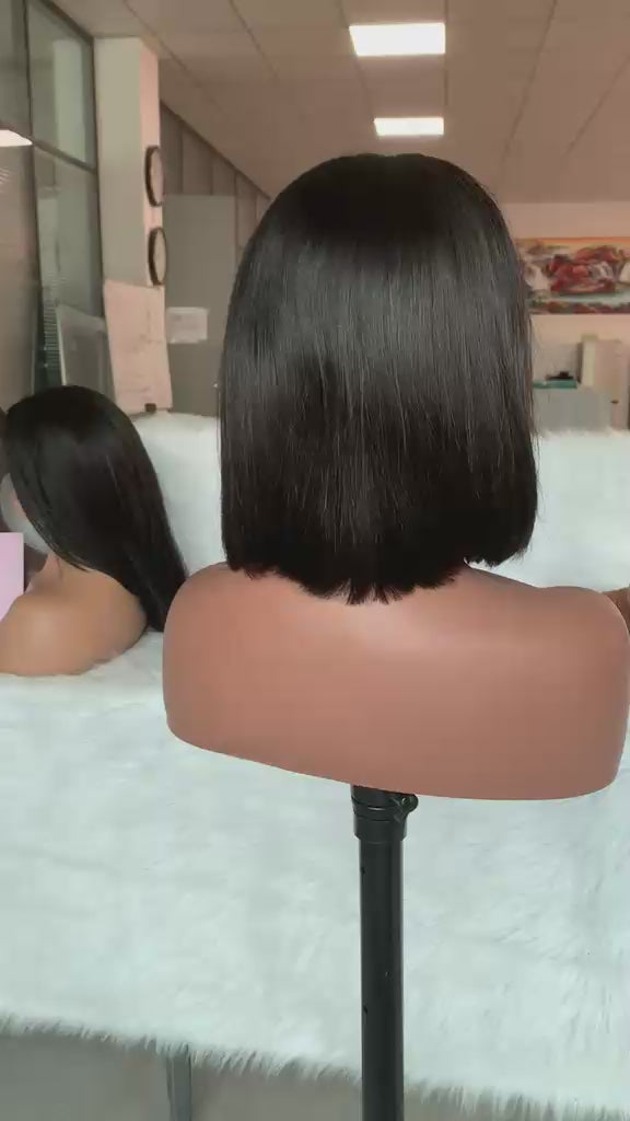 BLACK HD 13*6 12inch Bob 180% Density Lace Frontal Wig Straight